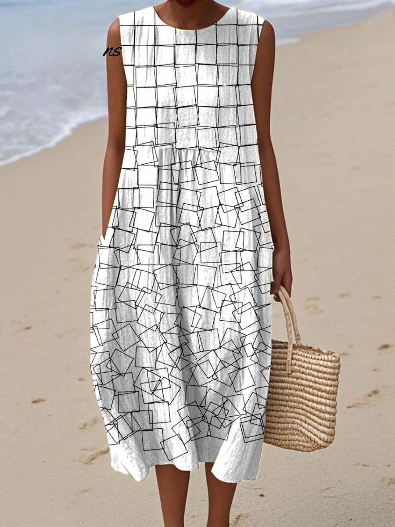 Gina Damen Wickelkleid | 100% Baumwolle, Geometrischer Druck, Elegant- S-5XL