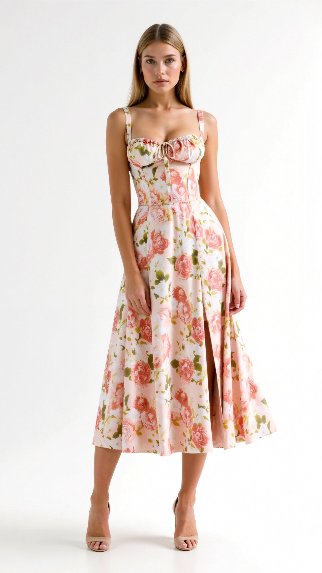 Juli Damen Midi Kleid | Romantischer Blumenprint, Elegante A-Linie- S-5XL