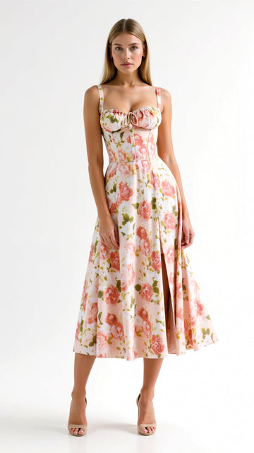 Juli Damen Midi Kleid | Romantischer Blumenprint, Elegante A-Linie- S-5XL