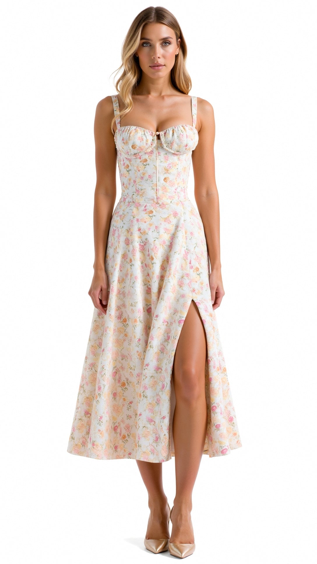 Juli Damen Midi Kleid | Romantischer Blumenprint, Elegante A-Linie- S-5XL