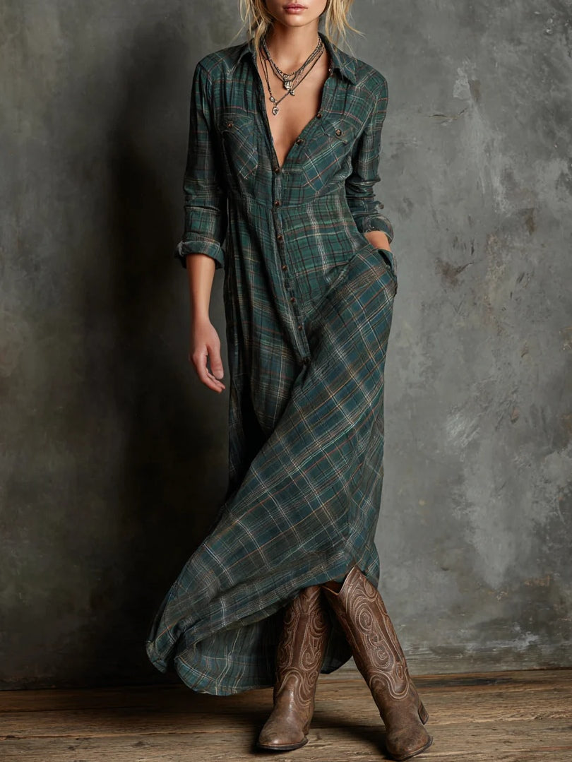 Kari Women’s Hemdkleid | Baumwollmischung, Kariert, Maxilänge