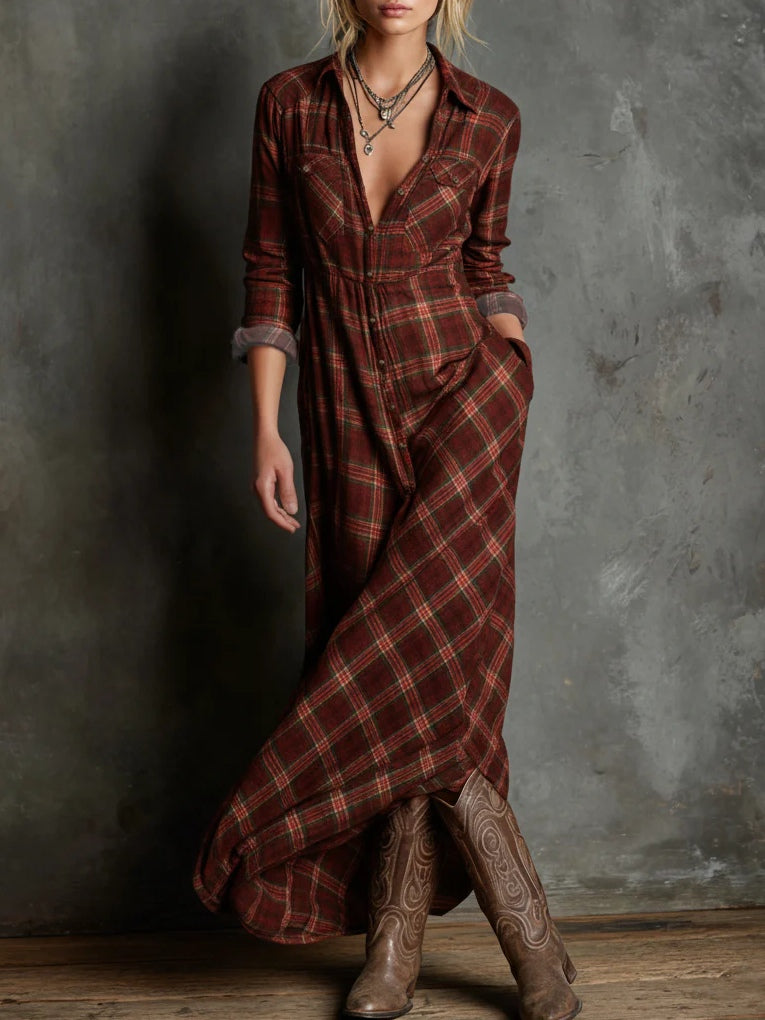 Kari Women’s Hemdkleid | Baumwollmischung, Kariert, Maxilänge