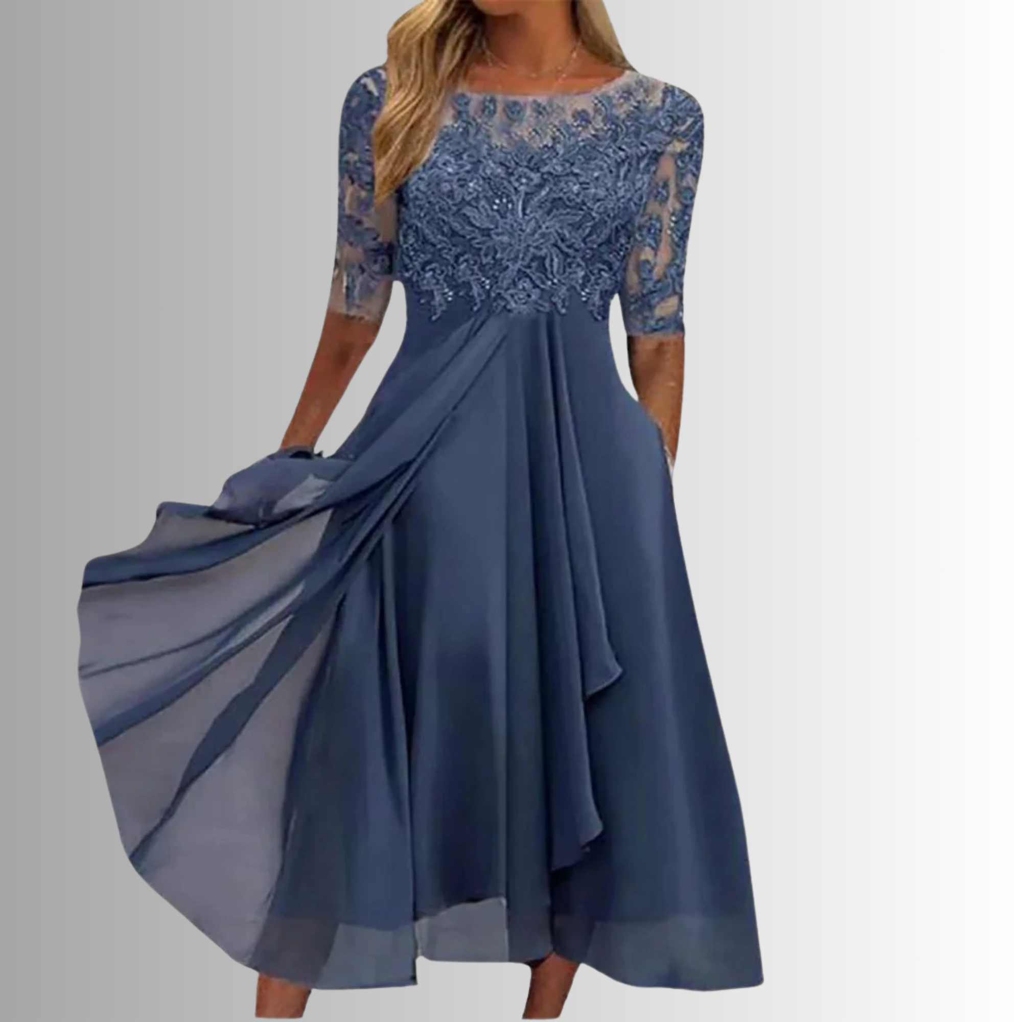 Kira Damen Abendkleid | Spitzenstruktur, Midi-Länge, Ideal für Hochzeiten