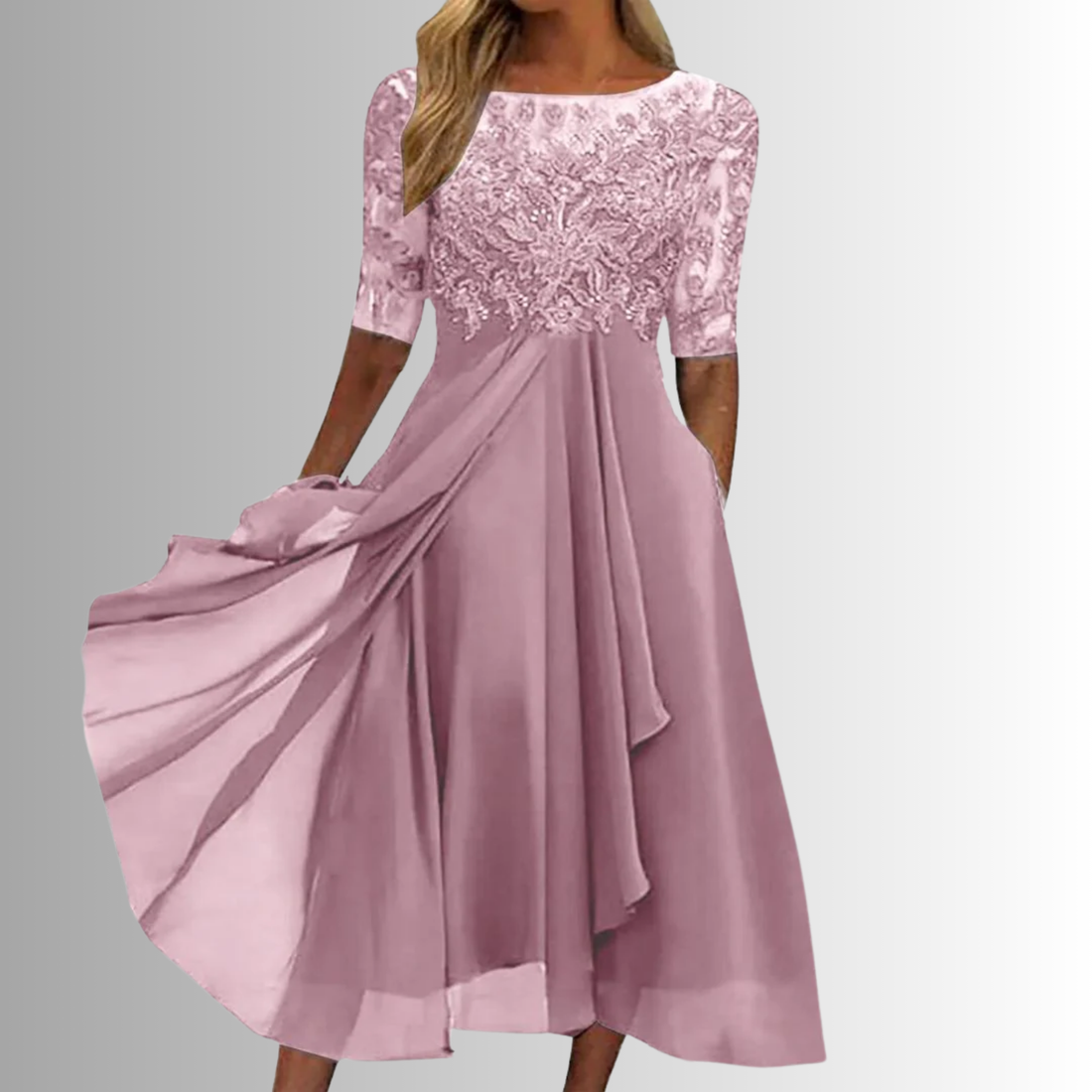 Kira Damen Abendkleid | Spitzenstruktur, Midi-Länge, Ideal für Hochzeiten