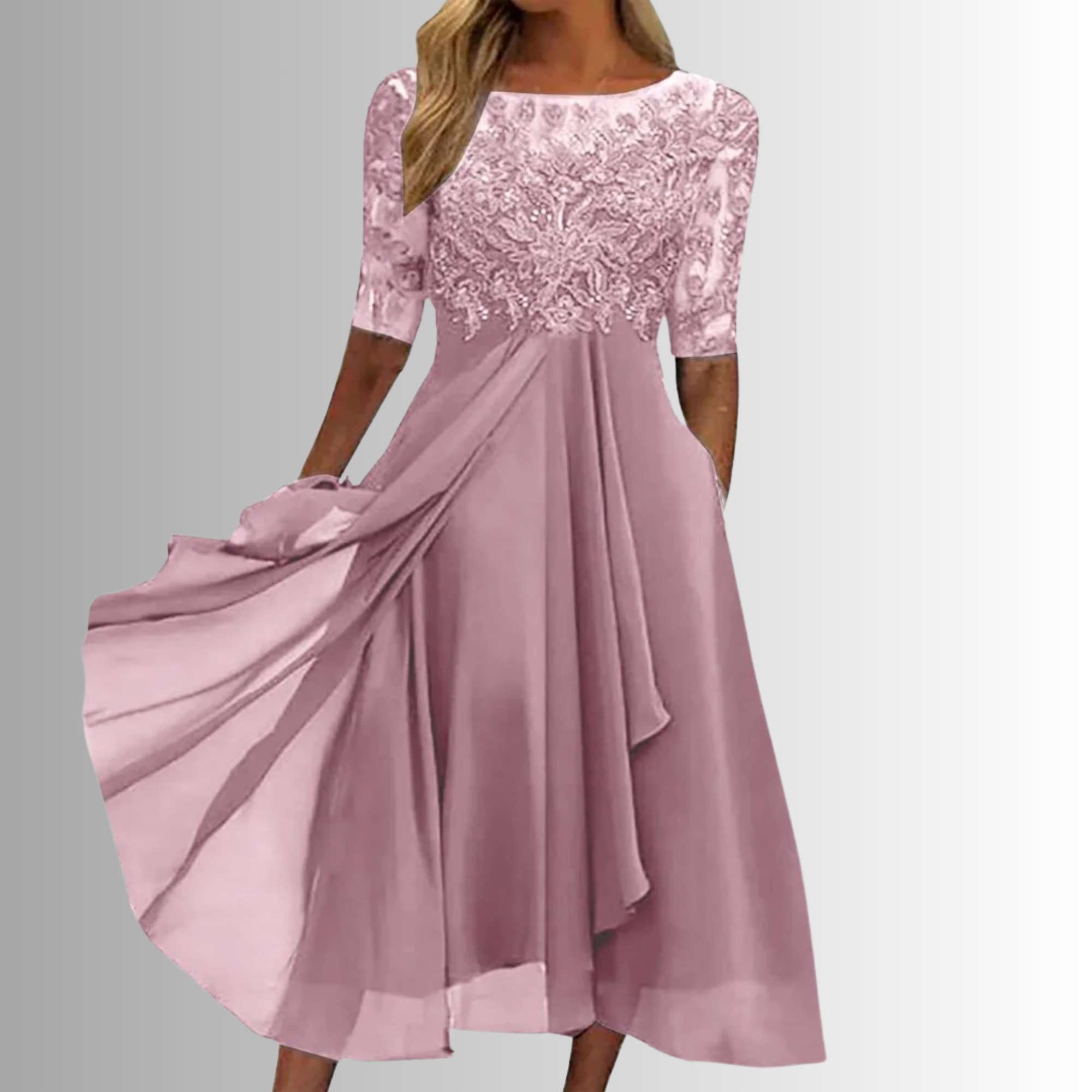 Kira Damen Abendkleid | Spitzenstruktur, Midi-Länge, Ideal für Hochzeiten