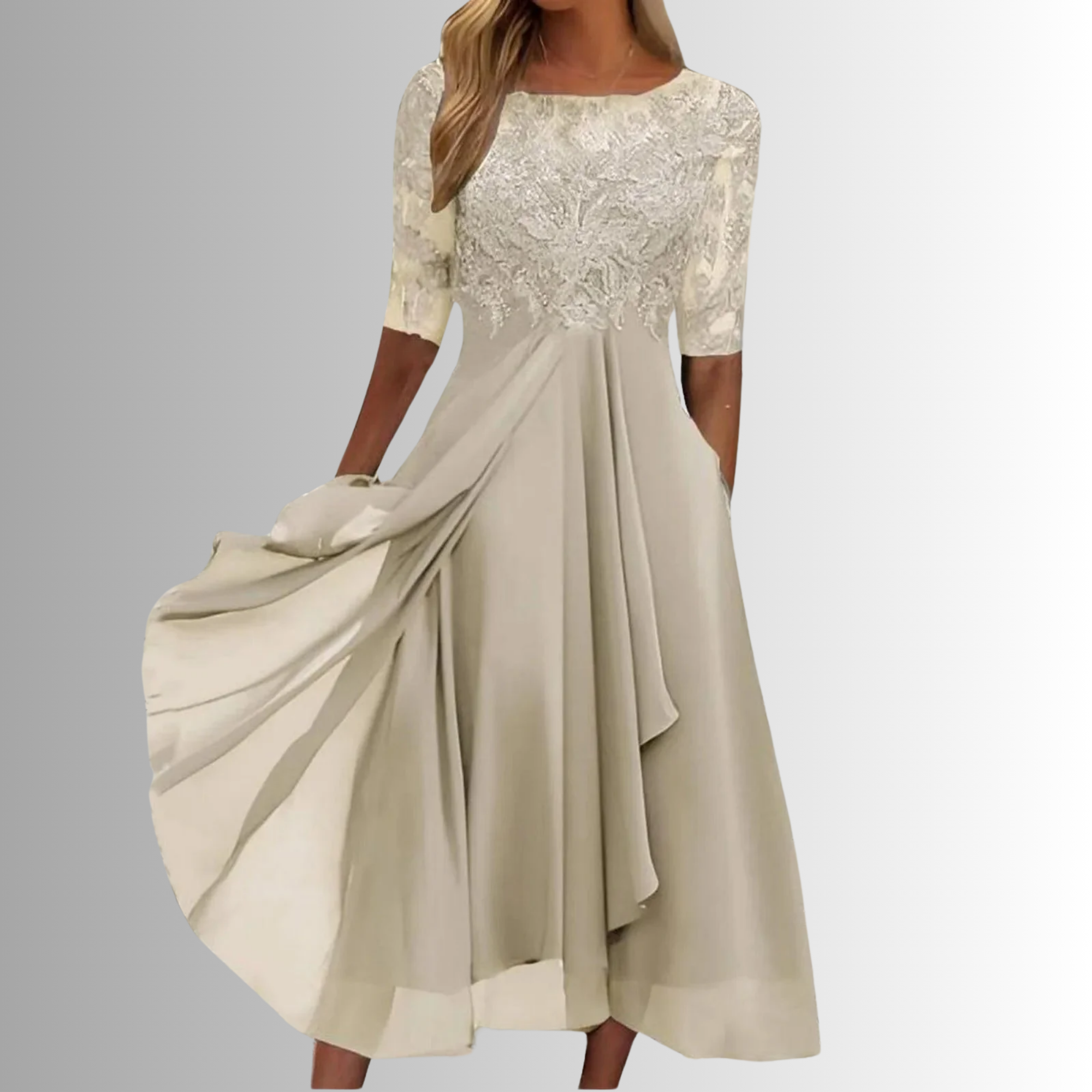 Kira Damen Abendkleid | Spitzenstruktur, Midi-Länge, Ideal für Hochzeiten