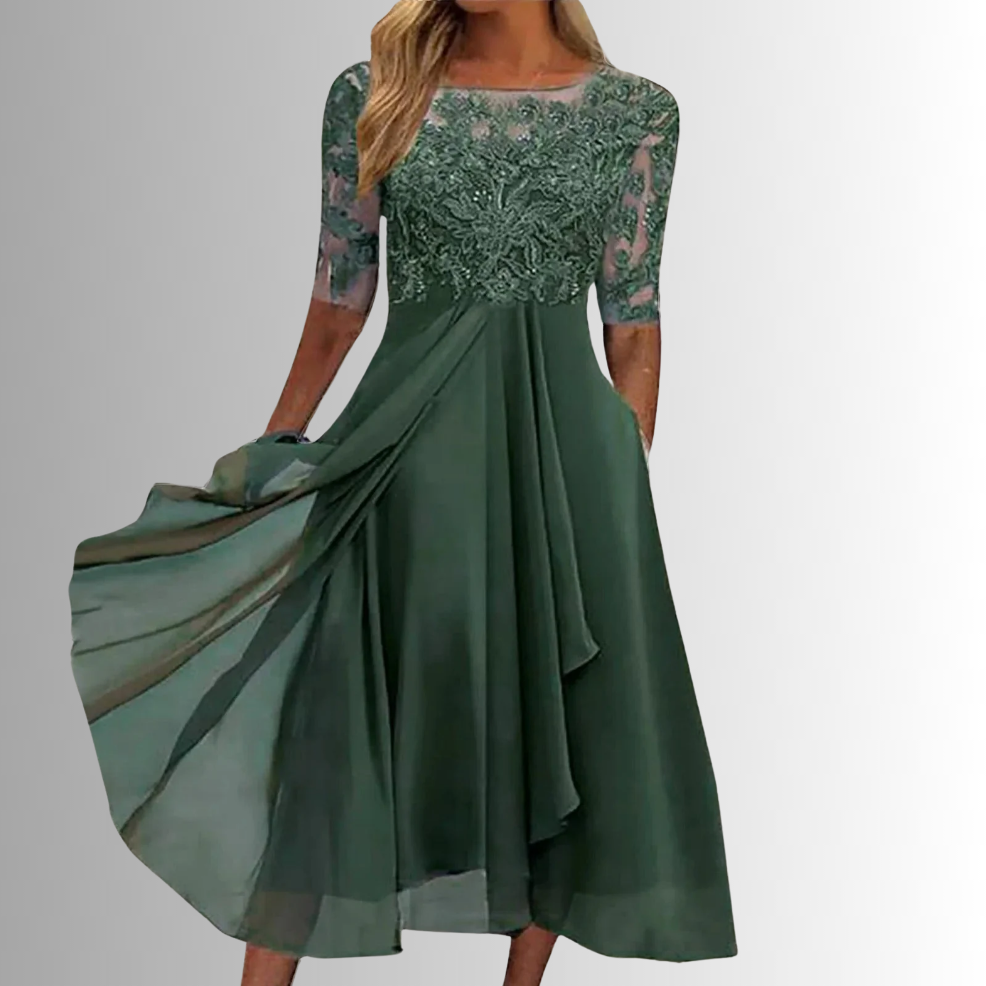 Kira Damen Abendkleid | Spitzenstruktur, Midi-Länge, Ideal für Hochzeiten