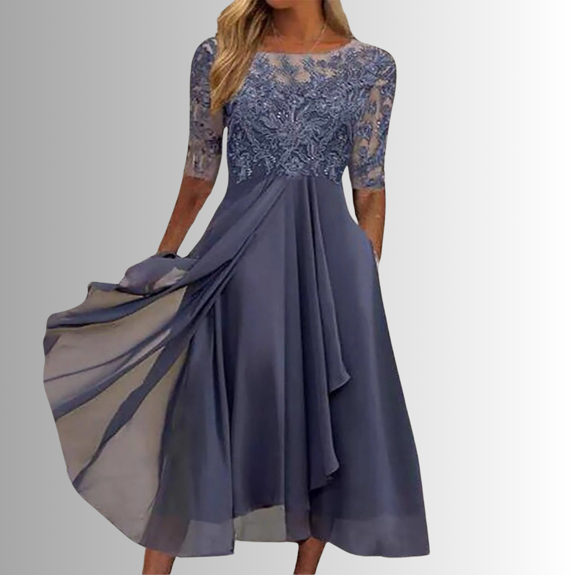 Kira Damen Abendkleid | Spitzenstruktur, Midi-Länge, Ideal für Hochzeiten