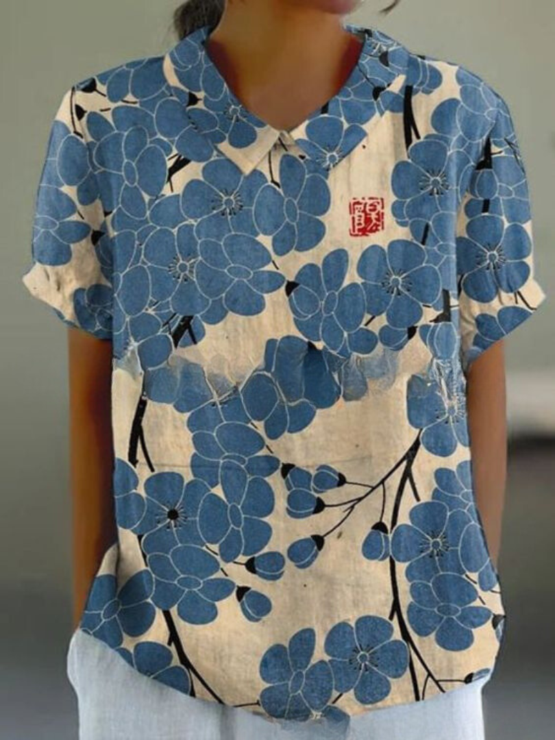 Kira Damen Bluse | Leichtes Baumwollmaterial mit Blumenmuster- S-2XL
