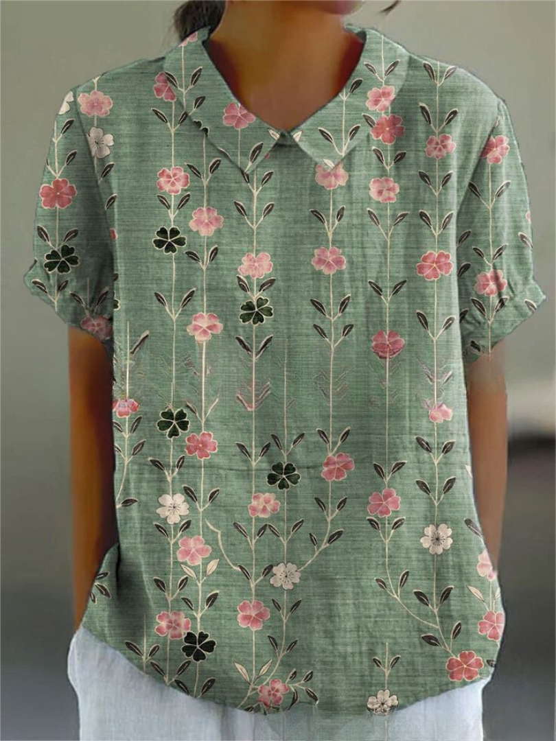 Kira Damen Bluse | Leichtes Baumwollmaterial mit Blumenmuster- S-2XL