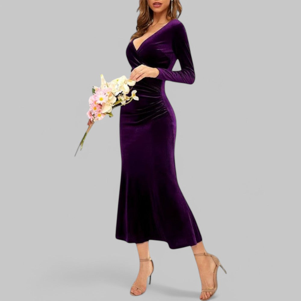 Klara Damen Abendkleid | V-Ausschnitt, Maxi-Länge- S-XL