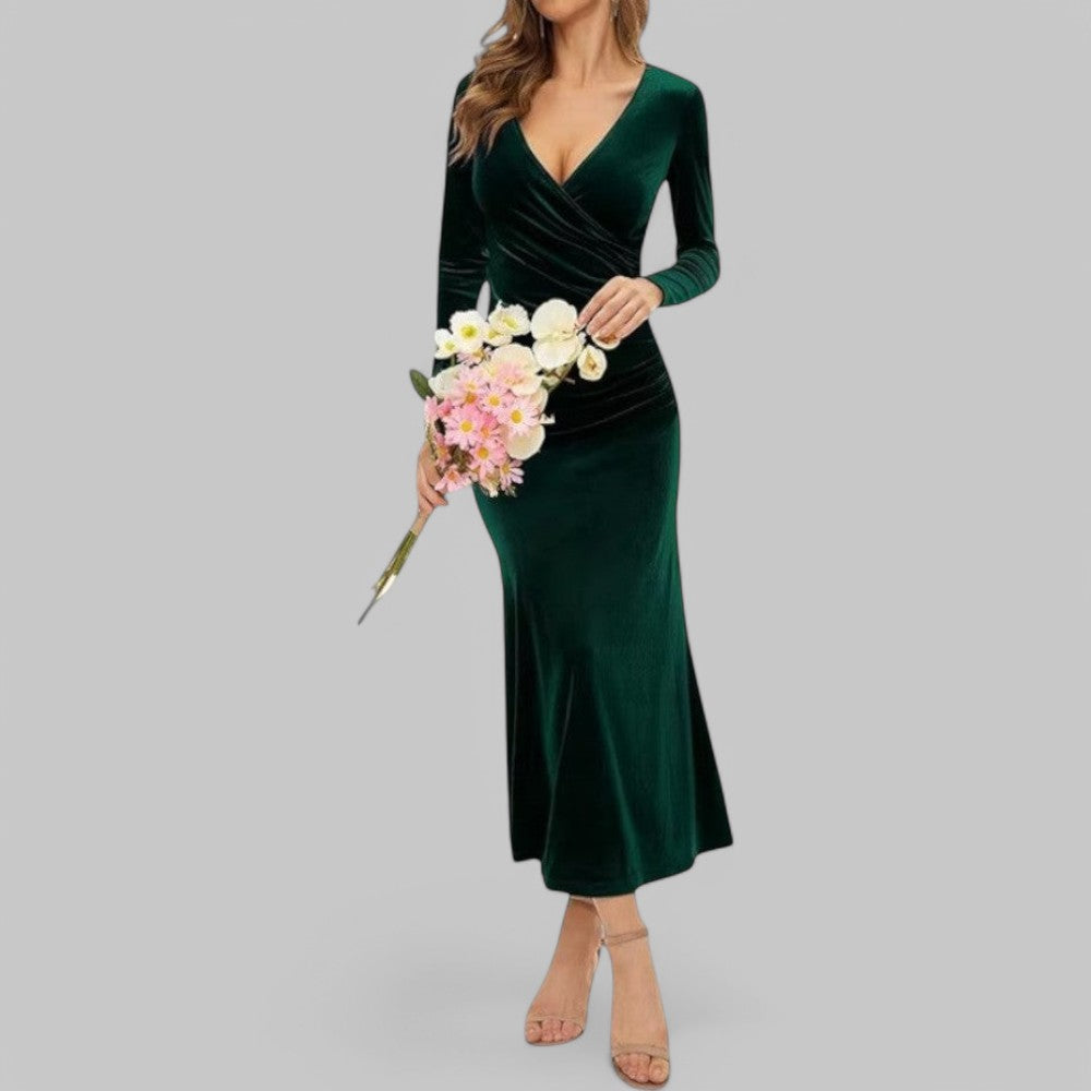 Klara Damen Abendkleid | V-Ausschnitt, Maxi-Länge- S-XL