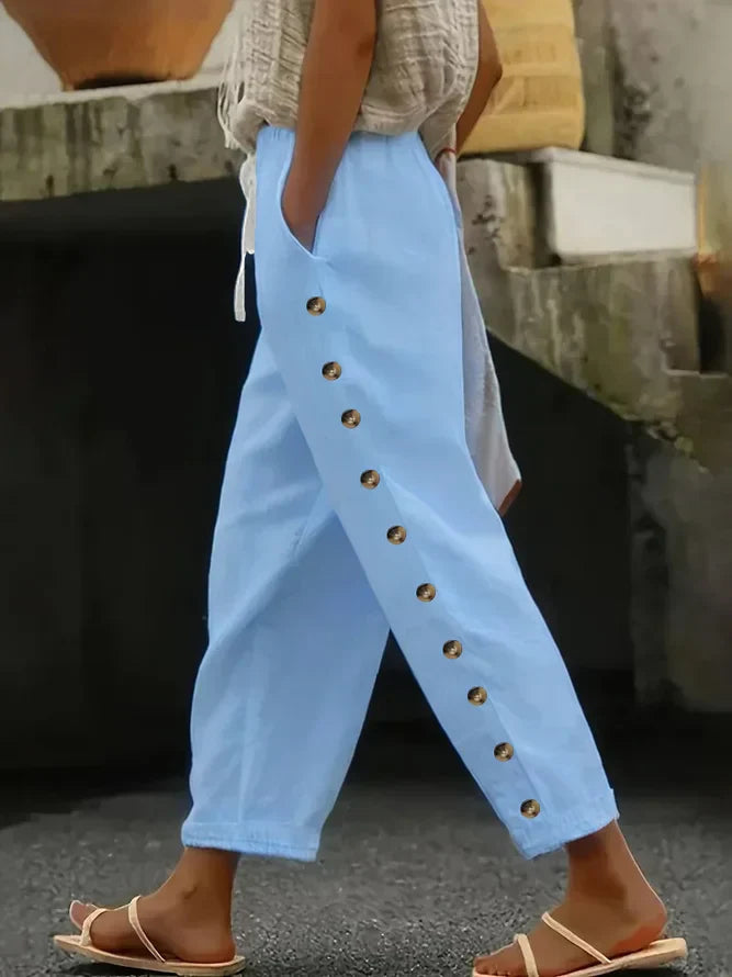 Lara Damen Casual-Hosen | Lockere Passform mit Knöpfen