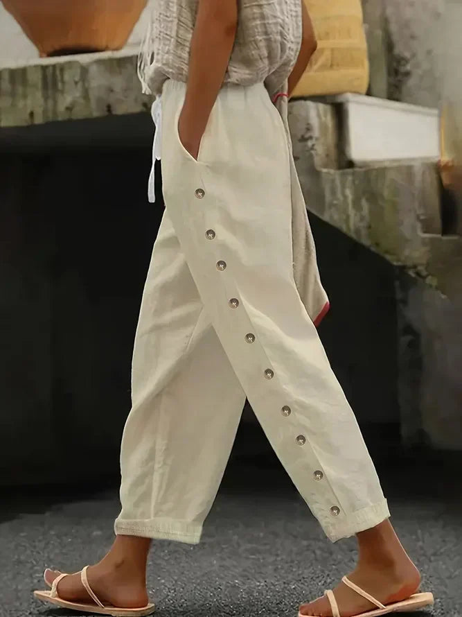 Lara Damen Casual-Hosen | Lockere Passform mit Knöpfen