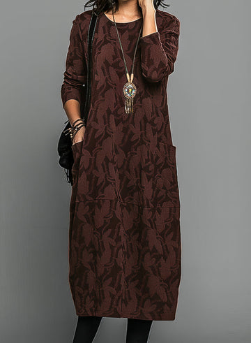 Lina Damen Midi Kleid | Langarm, Seitentaschen, Gemustert- S-3XL