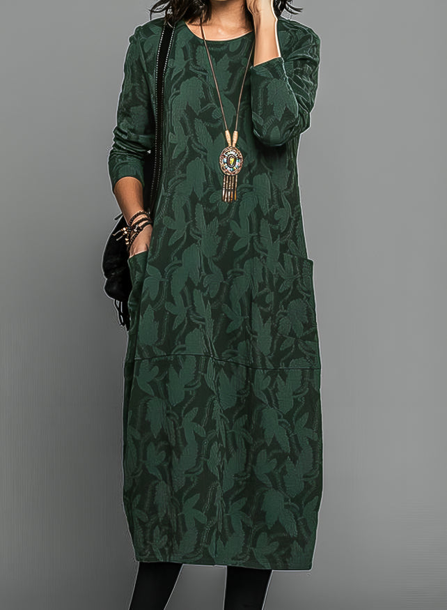 Lina Damen Midi Kleid | Langarm, Seitentaschen, Gemustert- S-3XL
