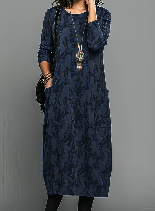 Lina Damen Midi Kleid | Langarm, Seitentaschen, Gemustert- S-3XL