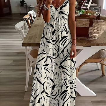 Margrit Mehrfarbig Blumen V-Ausschnitt A-Linie Damen Sommerkleid | Leicht Luftig Fliessend Strand Gartenparty Kleid | Bequem - S/M/L/XL/XL