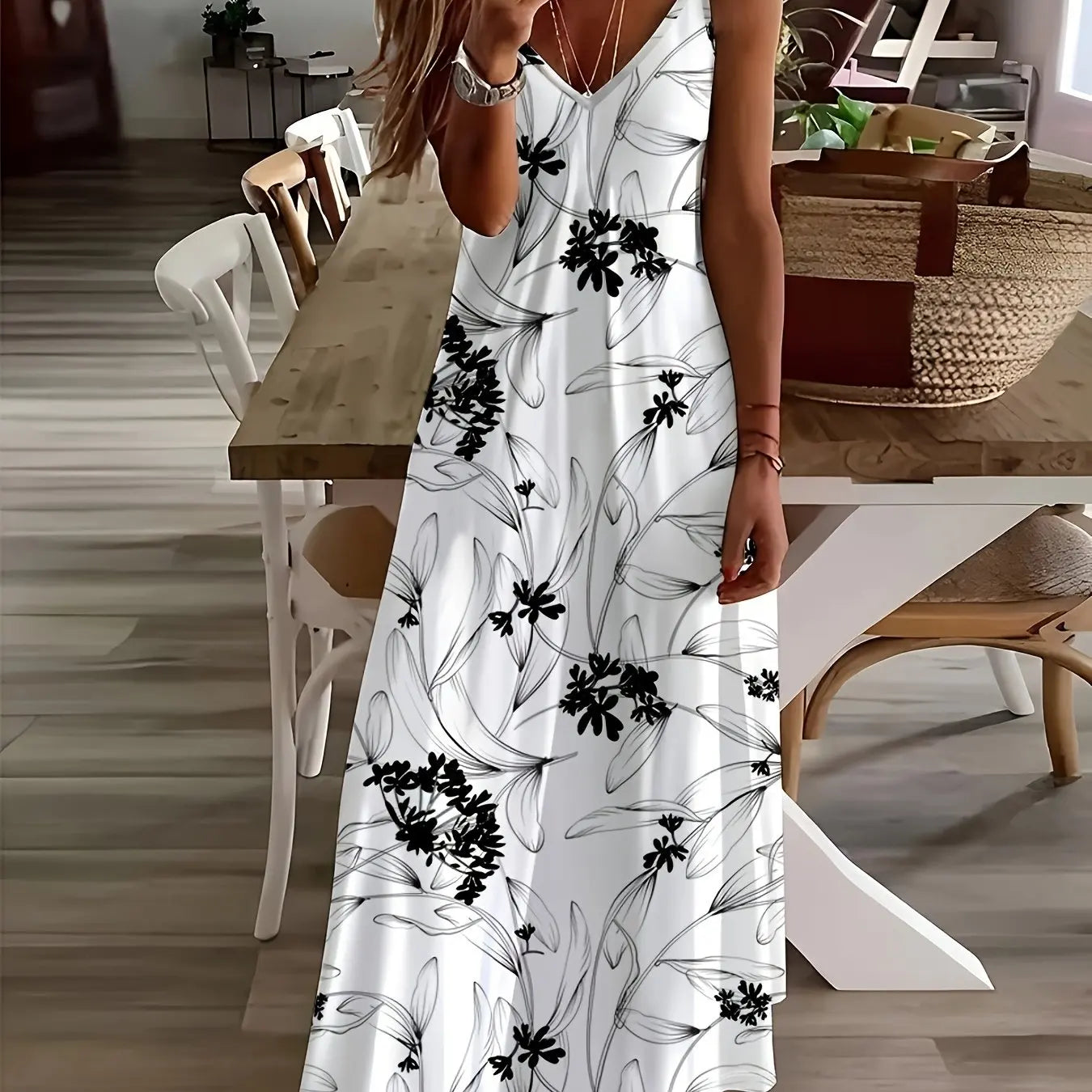 Margrit Mehrfarbig Blumen V-Ausschnitt A-Linie Damen Sommerkleid | Leicht Luftig Fliessend Strand Gartenparty Kleid | Bequem - S/M/L/XL/XL