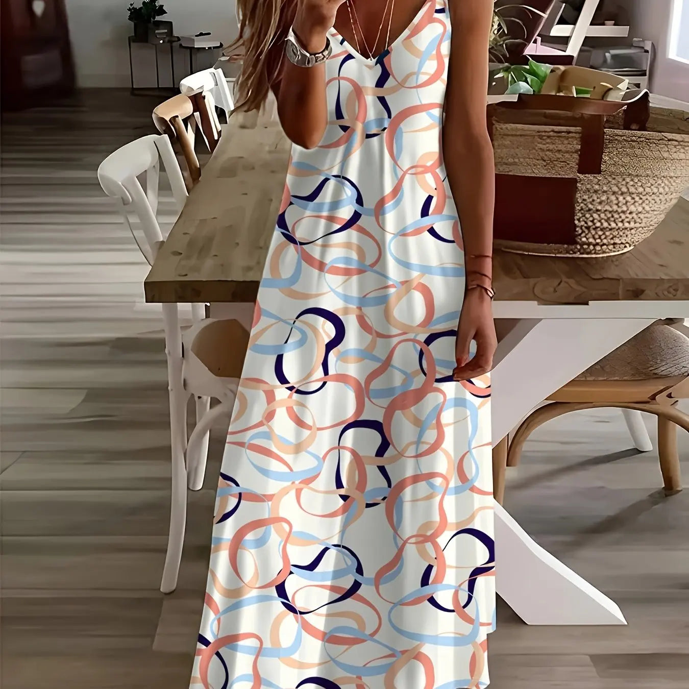 Margrit Mehrfarbig Blumen V-Ausschnitt A-Linie Damen Sommerkleid | Leicht Luftig Fliessend Strand Gartenparty Kleid | Bequem - S/M/L/XL/XL