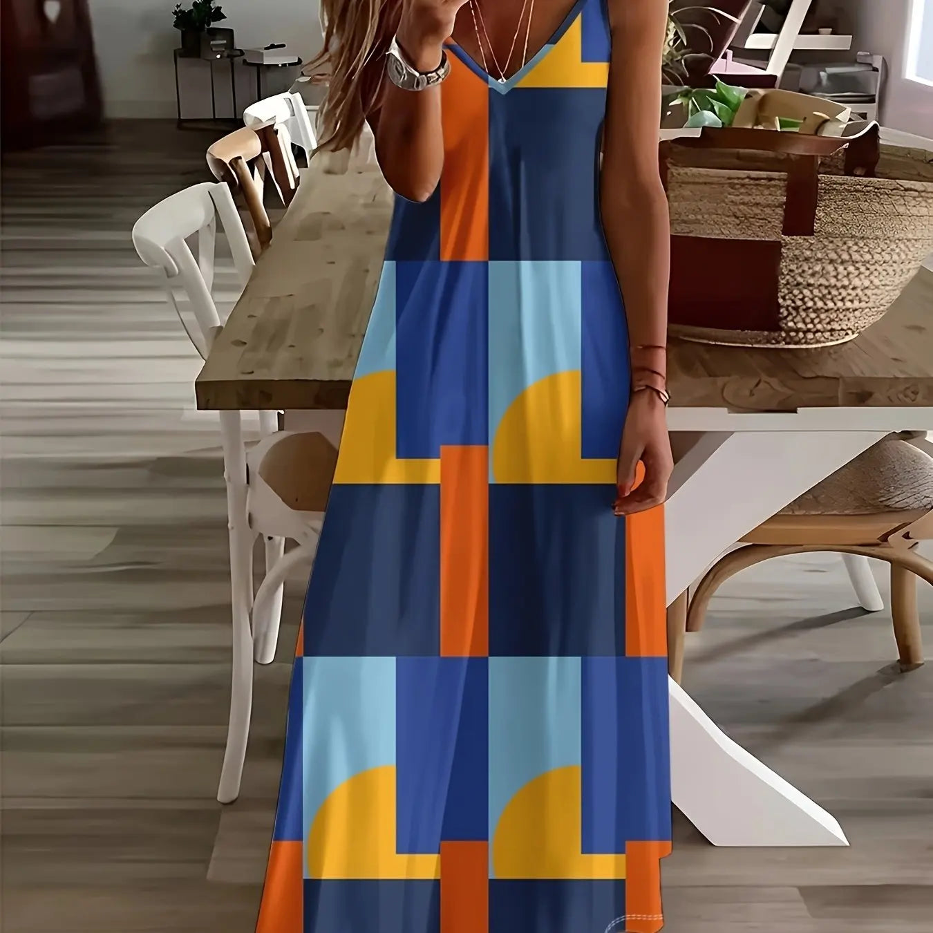 Margrit Mehrfarbig Blumen V-Ausschnitt A-Linie Damen Sommerkleid | Leicht Luftig Fliessend Strand Gartenparty Kleid | Bequem - S/M/L/XL/XL