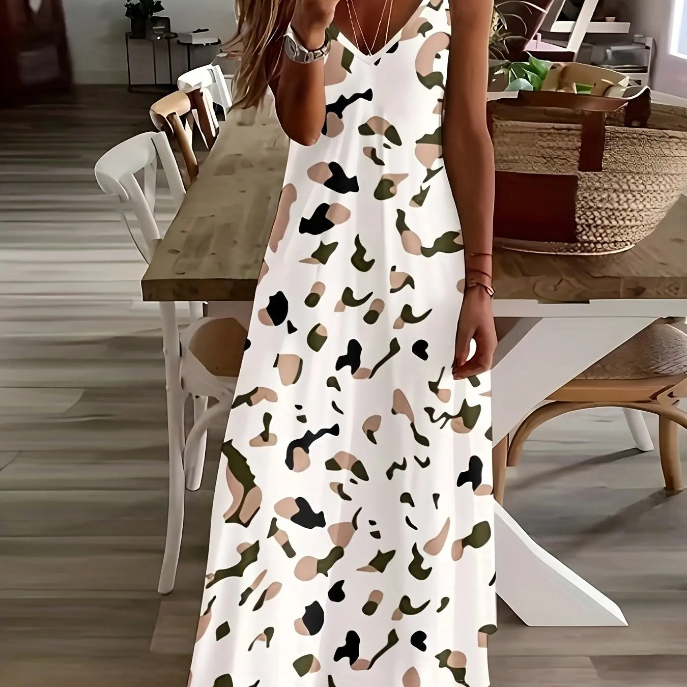 Margrit Mehrfarbig Blumen V-Ausschnitt A-Linie Damen Sommerkleid | Leicht Luftig Fliessend Strand Gartenparty Kleid | Bequem - S/M/L/XL/XL