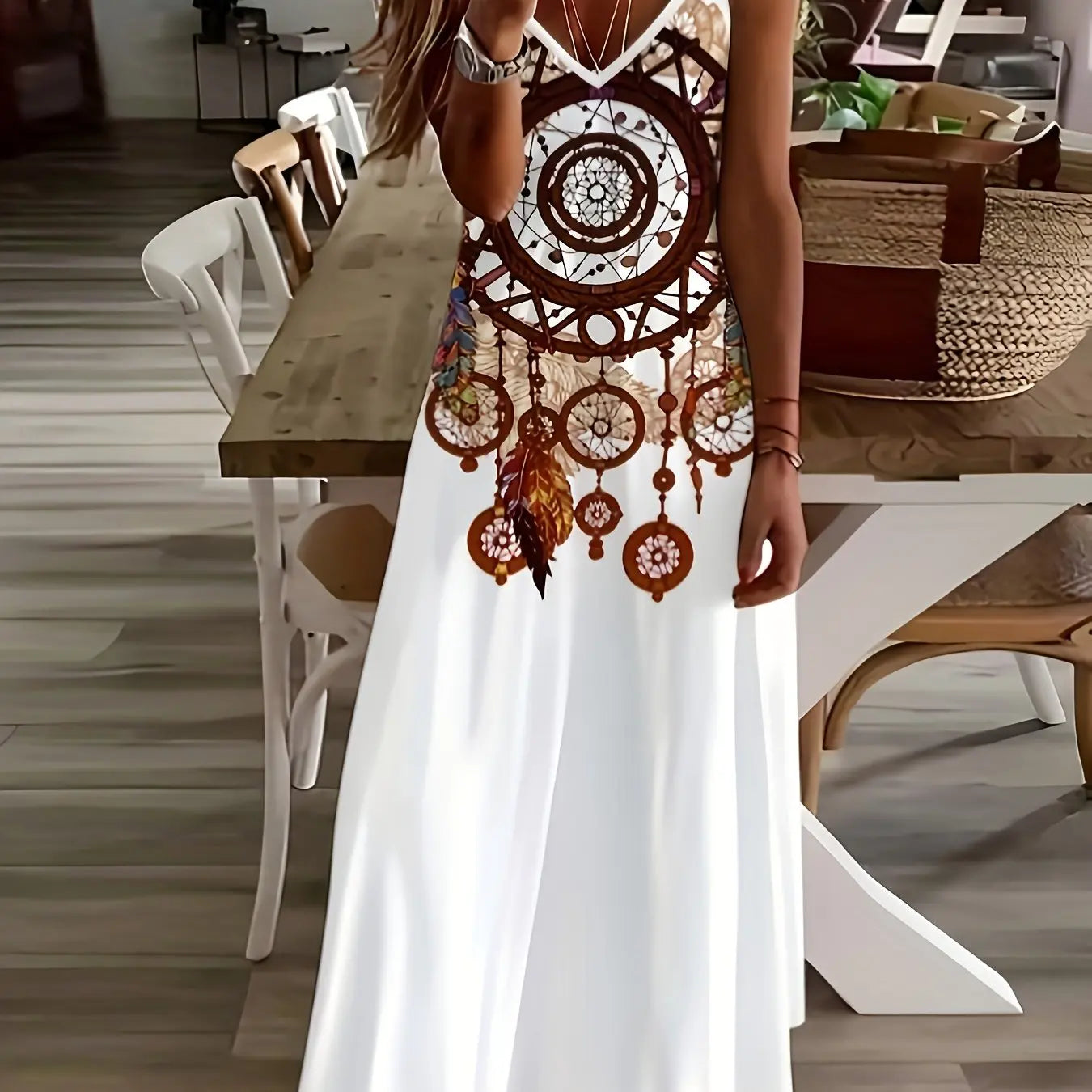 Margrit Mehrfarbig Blumen V-Ausschnitt A-Linie Damen Sommerkleid | Leicht Luftig Fliessend Strand Gartenparty Kleid | Bequem - S/M/L/XL/XL