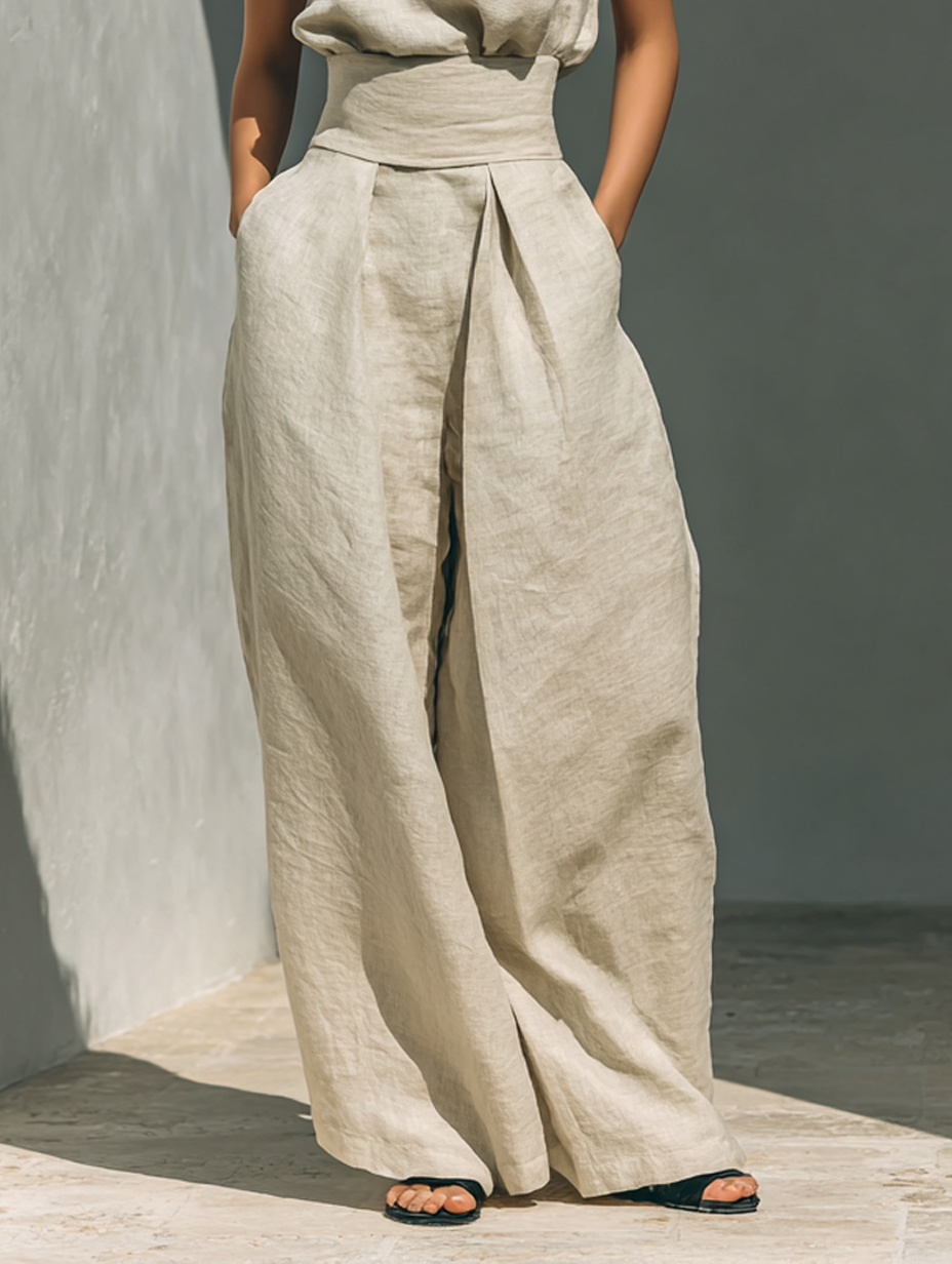 Mila Damen Ensemble | Ärmellose Bluse und Weite-Hosen aus Hochwertigem Stoff- S-3XL