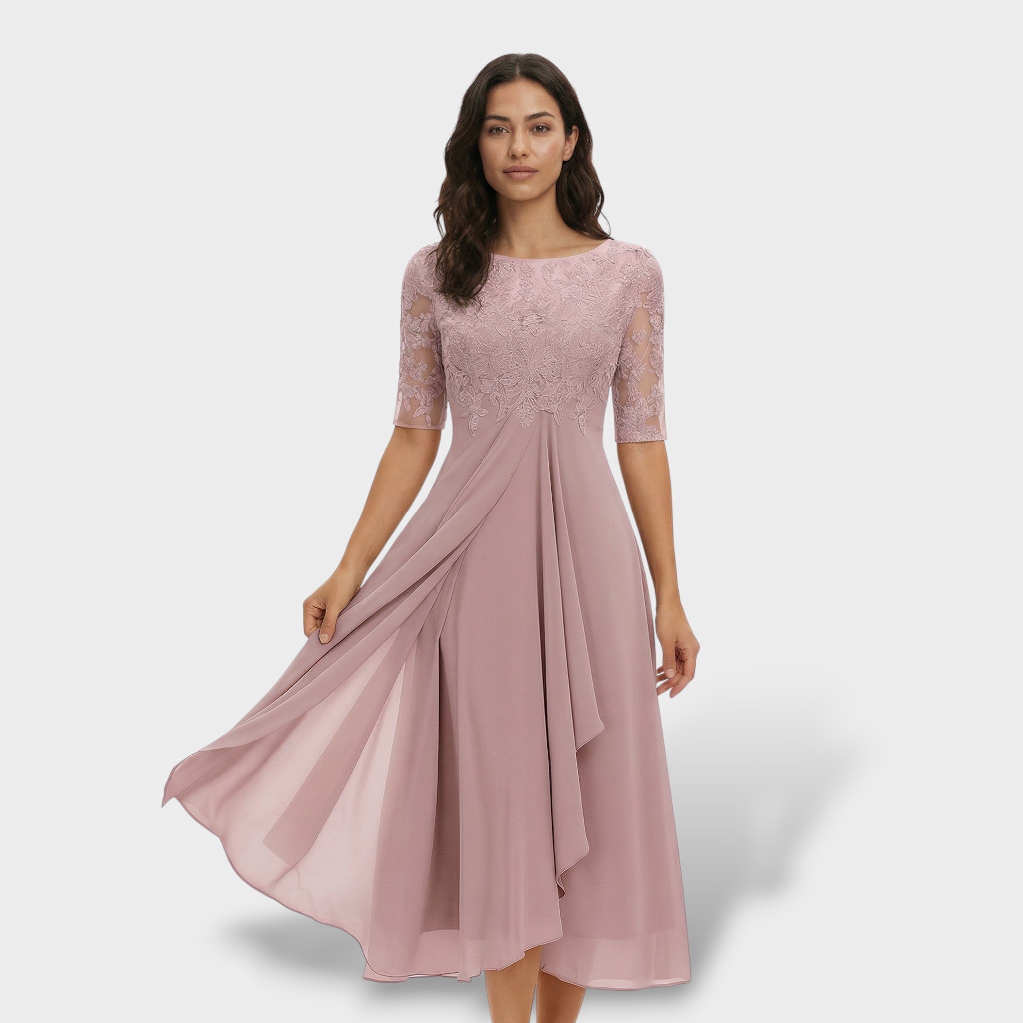 Mila Damen Midi Kleid | Schlichte Eleganz, Rundhalsausschnitt