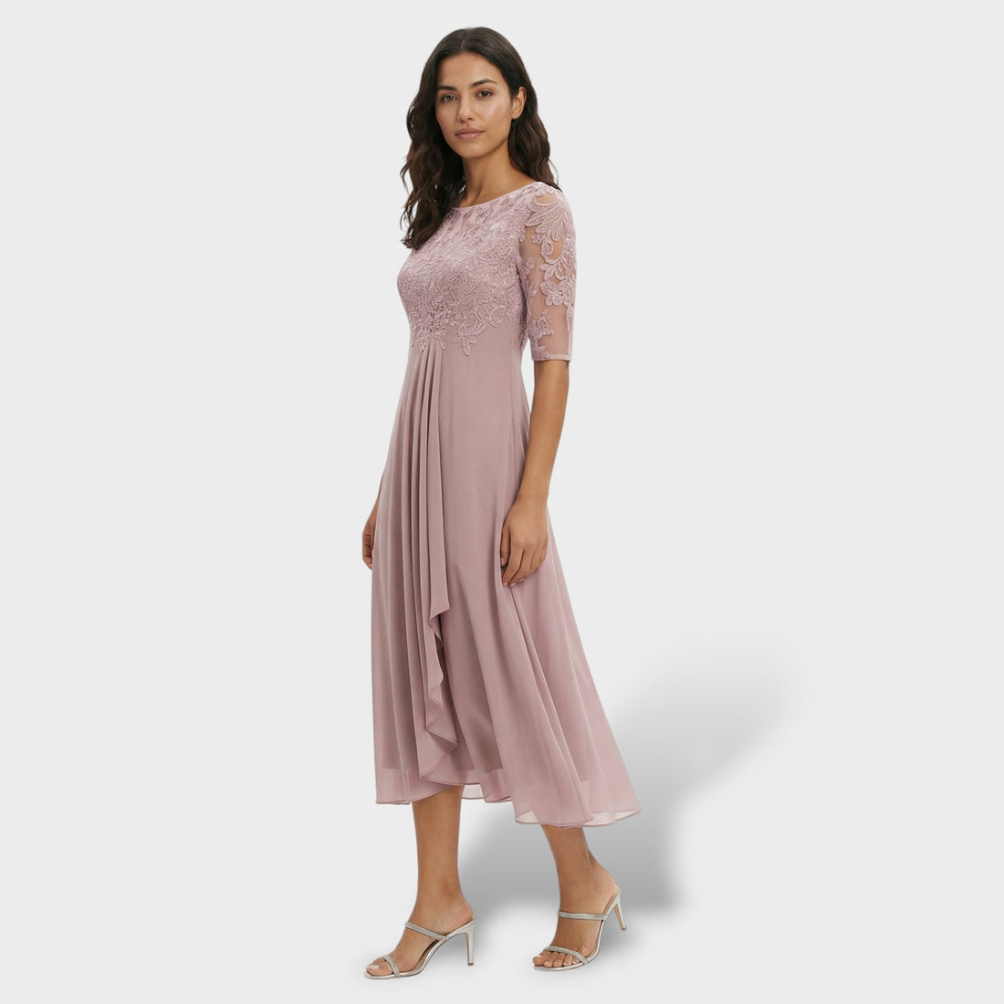 Mila Damen Midi Kleid | Schlichte Eleganz, Rundhalsausschnitt