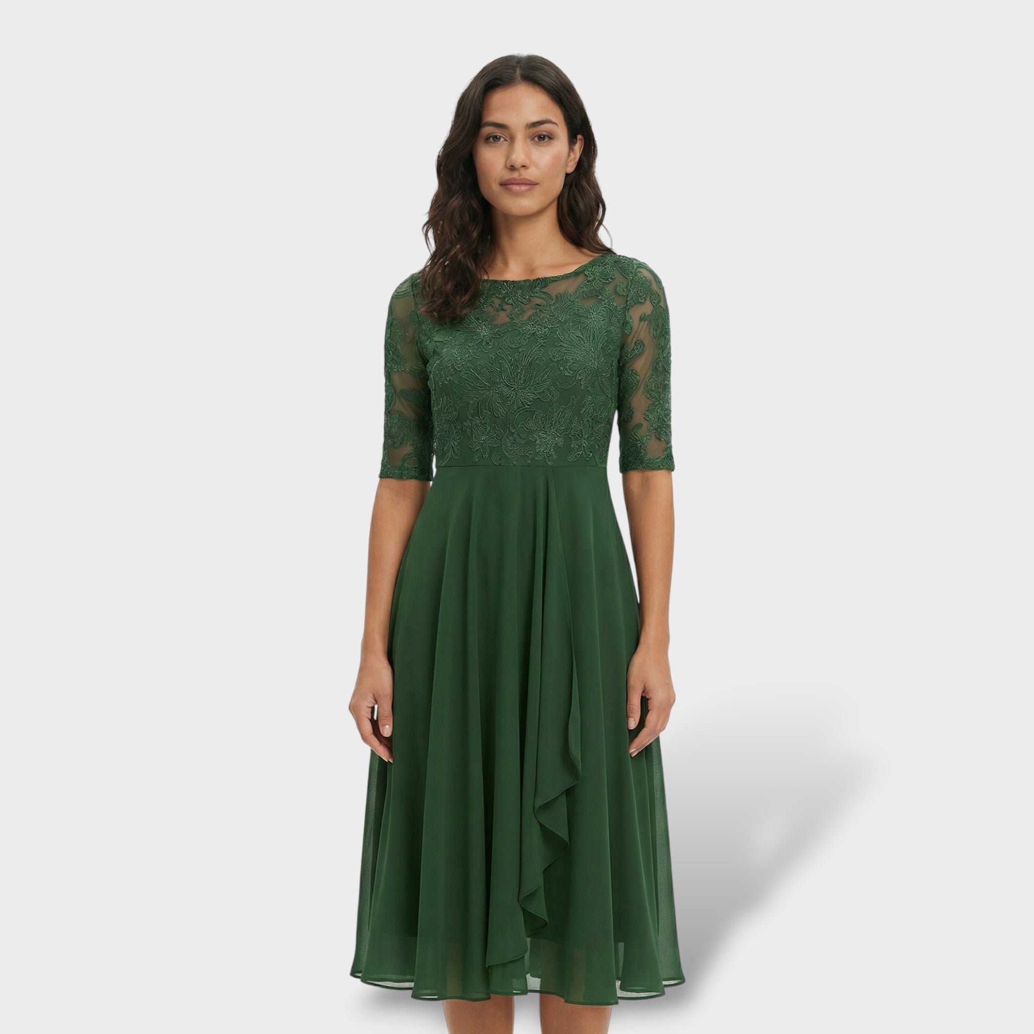 Mila Damen Midi Kleid | Schlichte Eleganz, Rundhalsausschnitt