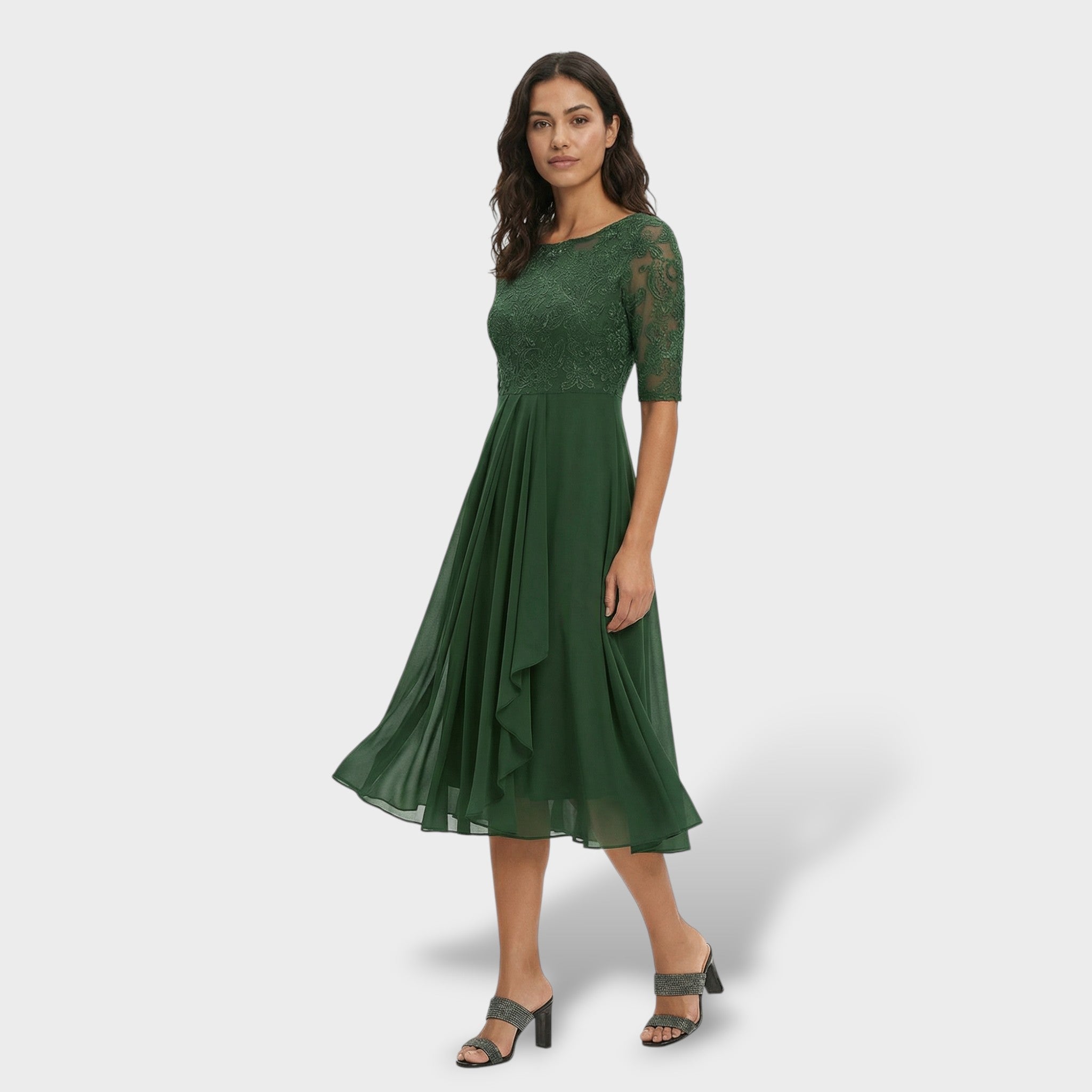 Mila Damen Midi Kleid | Schlichte Eleganz, Rundhalsausschnitt