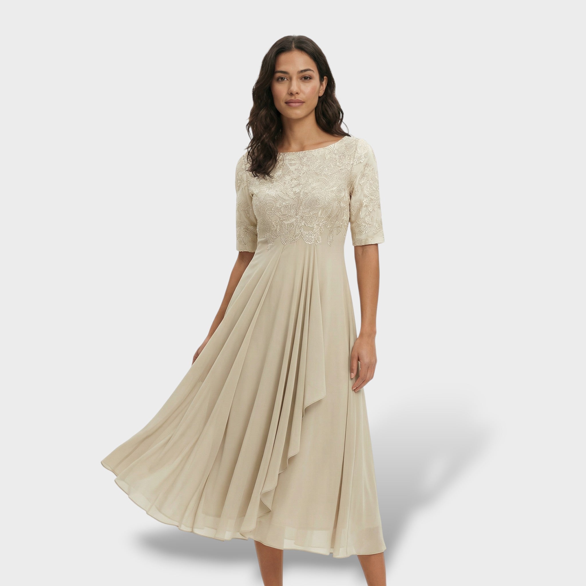 Mila Damen Midi Kleid | Schlichte Eleganz, Rundhalsausschnitt