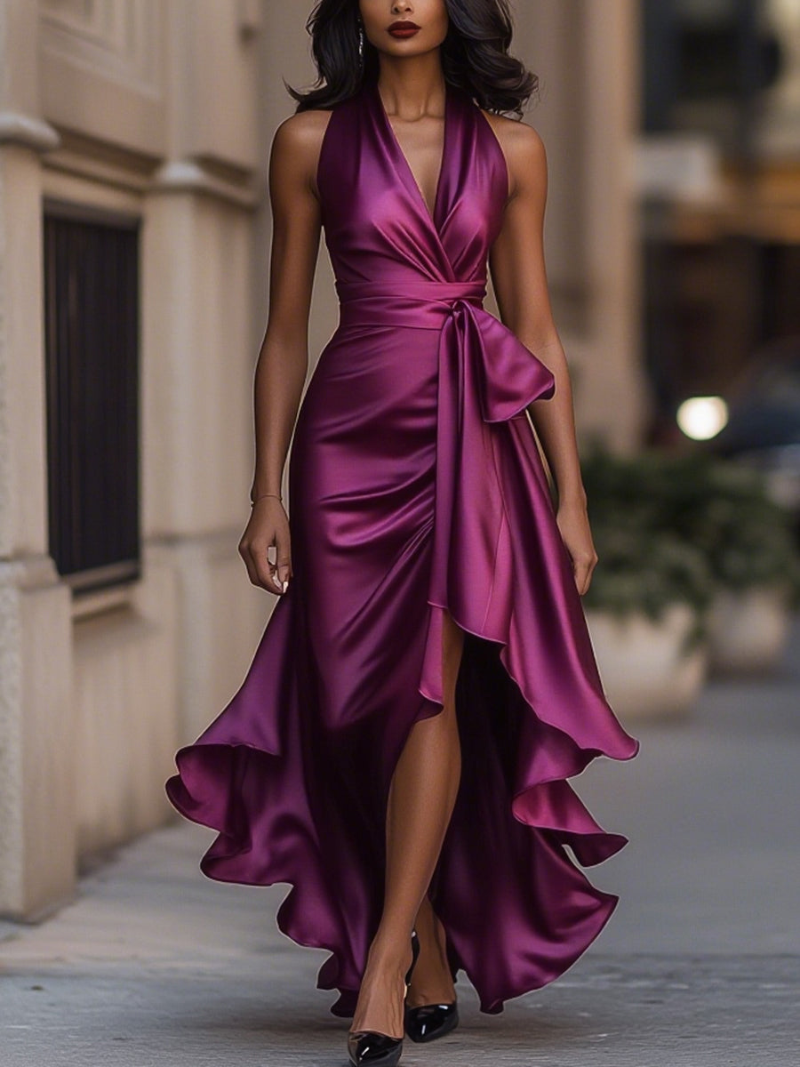 Mira Damen Langes Abendkleid | Wickelstil, Fließender Saum-XS-2XL