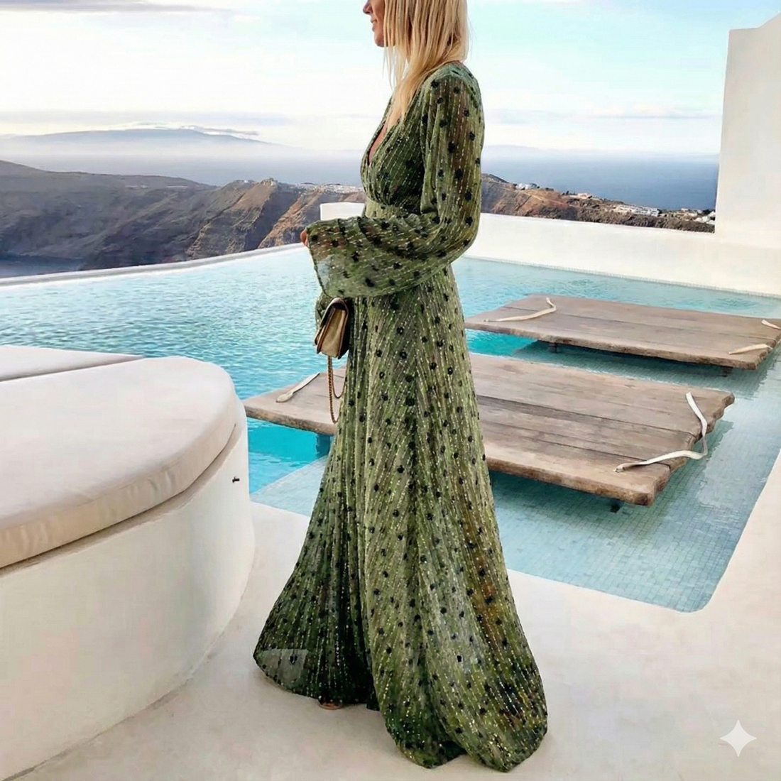 Mira Damen Maxi Kleid | V-Ausschnitt, Fließendes Design