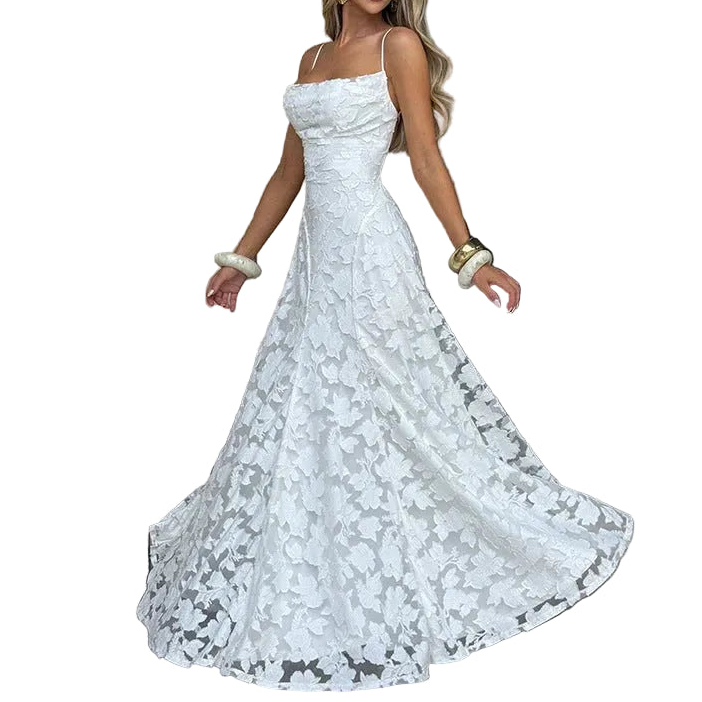 Mira Damen Maxikleid | Florale Struktur, Spaghettiträger