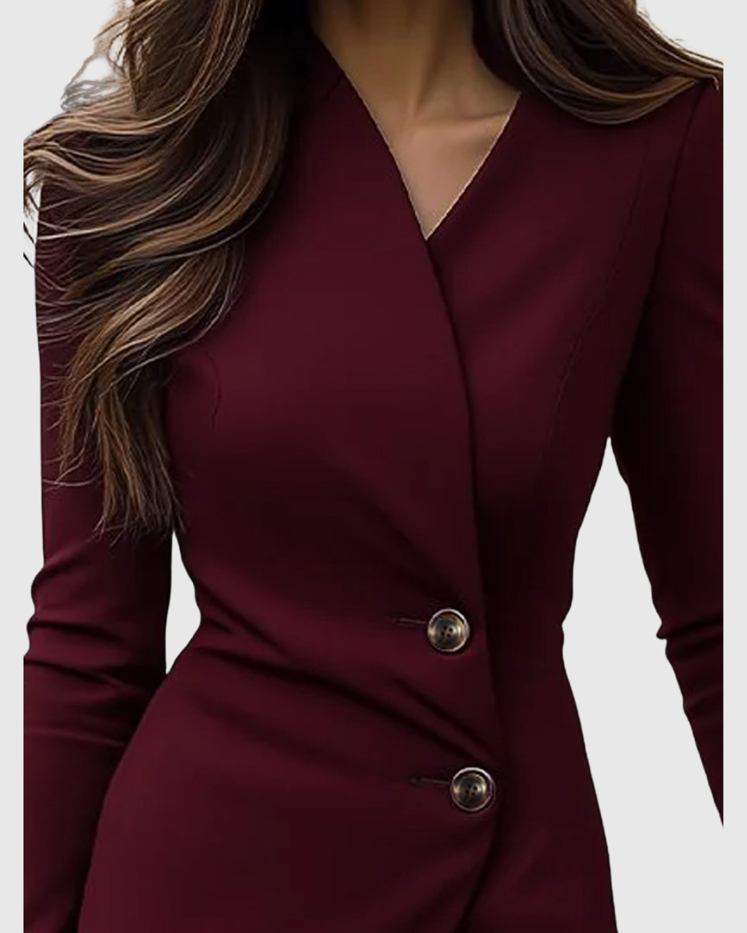 Mira Damen Midi Kleid | Wickel-Design, Langarm, Elegantes Abendkleid- S-2XL