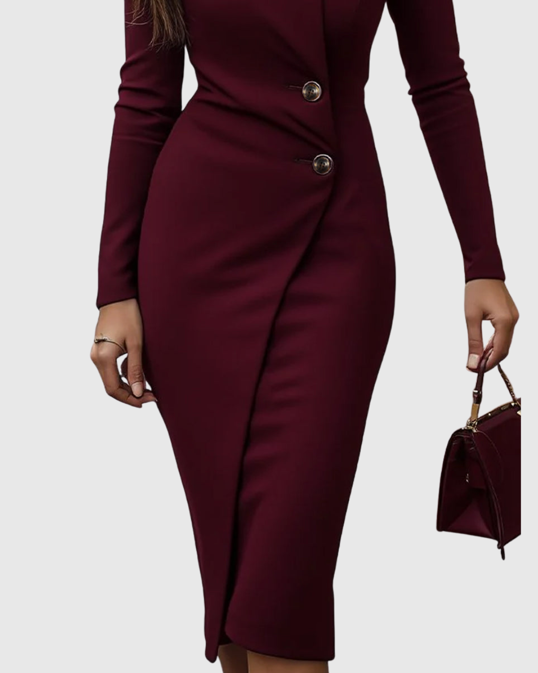 Mira Damen Midi Kleid | Wickel-Design, Langarm, Elegantes Abendkleid- S-2XL