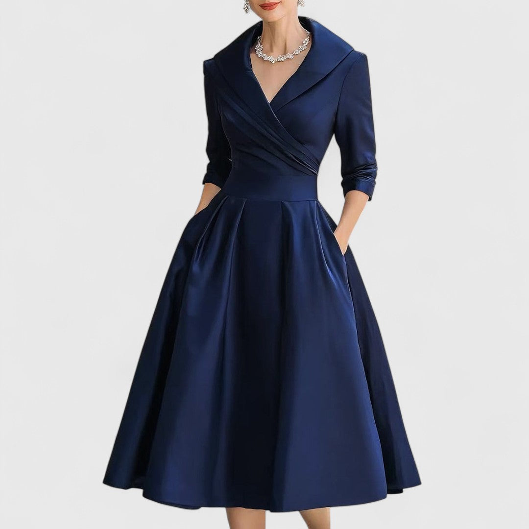 Mira Damen Midi Kleid | Wickelstil, Elegantes Design, Schwarz