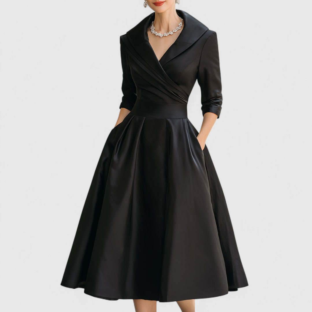 Mira Damen Midi Kleid | Wickelstil, Elegantes Design, Schwarz
