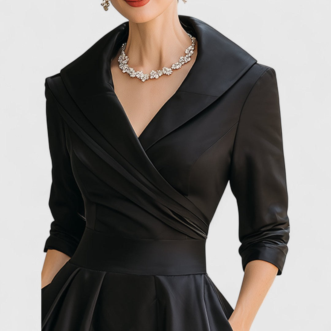 Mira Damen Midi Kleid | Wickelstil, Elegantes Design, Schwarz