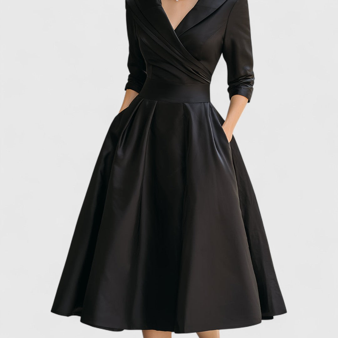Mira Damen Midi Kleid | Wickelstil, Elegantes Design, Schwarz