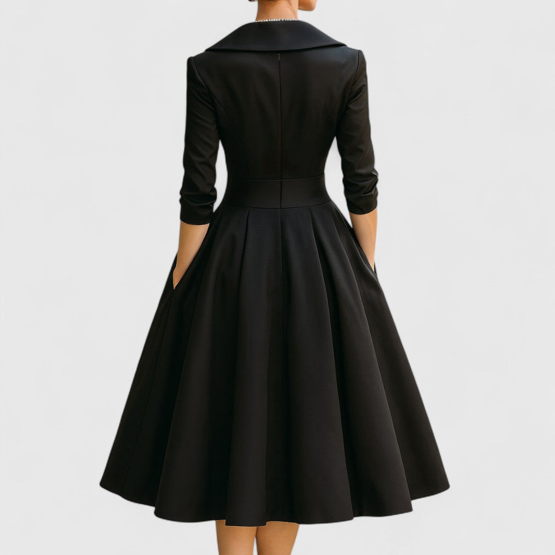 Mira Damen Midi Kleid | Wickelstil, Elegantes Design, Schwarz