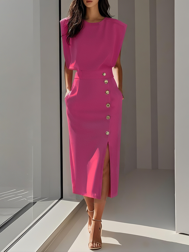 Mira Damen Midi Rock | Hohe Taille mit Knopf