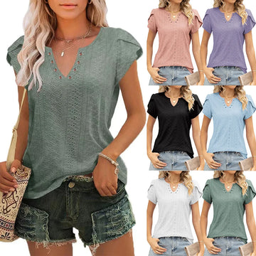 Brigitte Weiss V-Ausschnitt Bluetenblattaermel Longshirt Damen Baumwollmix | Leicht Laessig Frühling Sommer Freizeit Oberteil | Bequem - S/M/L/XL/XXL