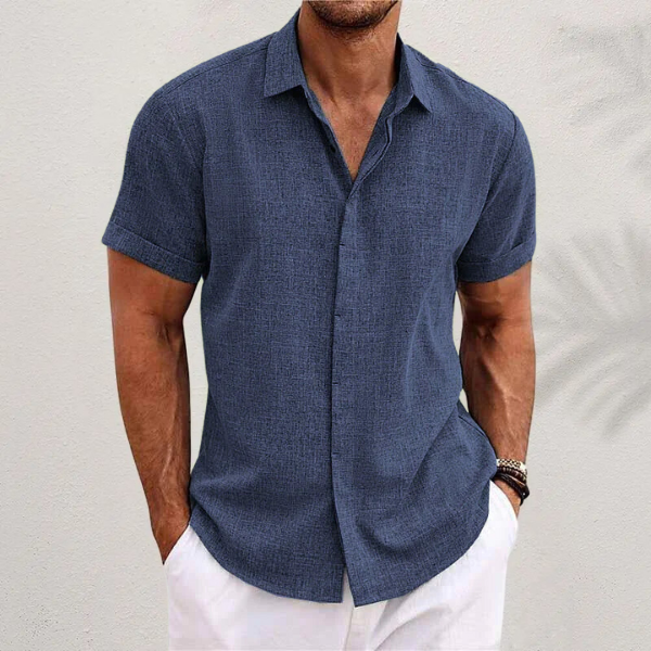 Markus Helles Blau Kurzarm Leinenhemd für Herren | Atmungsaktiv Klassischer Fit | Sommer Freizeit - S/M/L/XL/2XL/3XL