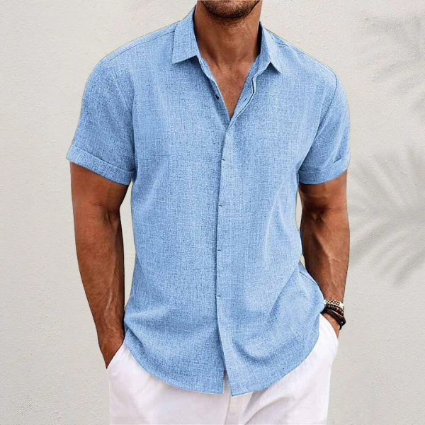 Markus Helles Blau Kurzarm Leinenhemd für Herren | Atmungsaktiv Klassischer Fit | Sommer Freizeit - S/M/L/XL/2XL/3XL