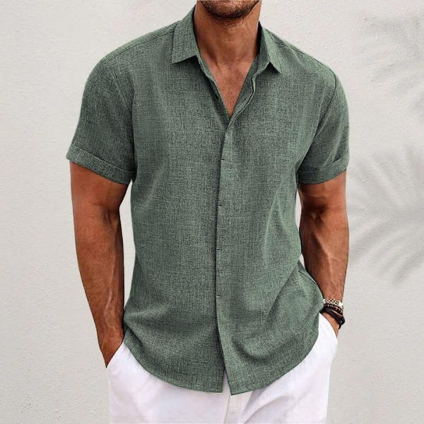 Markus Helles Blau Kurzarm Leinenhemd für Herren | Atmungsaktiv Klassischer Fit | Sommer Freizeit - S/M/L/XL/2XL/3XL