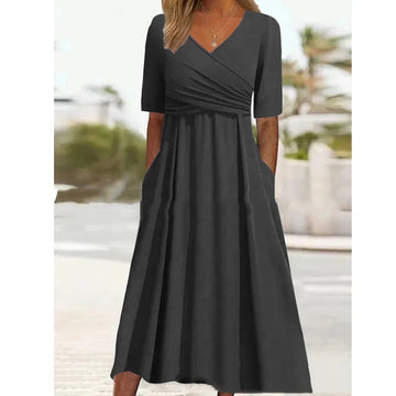 Olivia Damen Midikleid | Praktische Seitentaschen, Elegantes Schwarzes Kleid- S-5XL