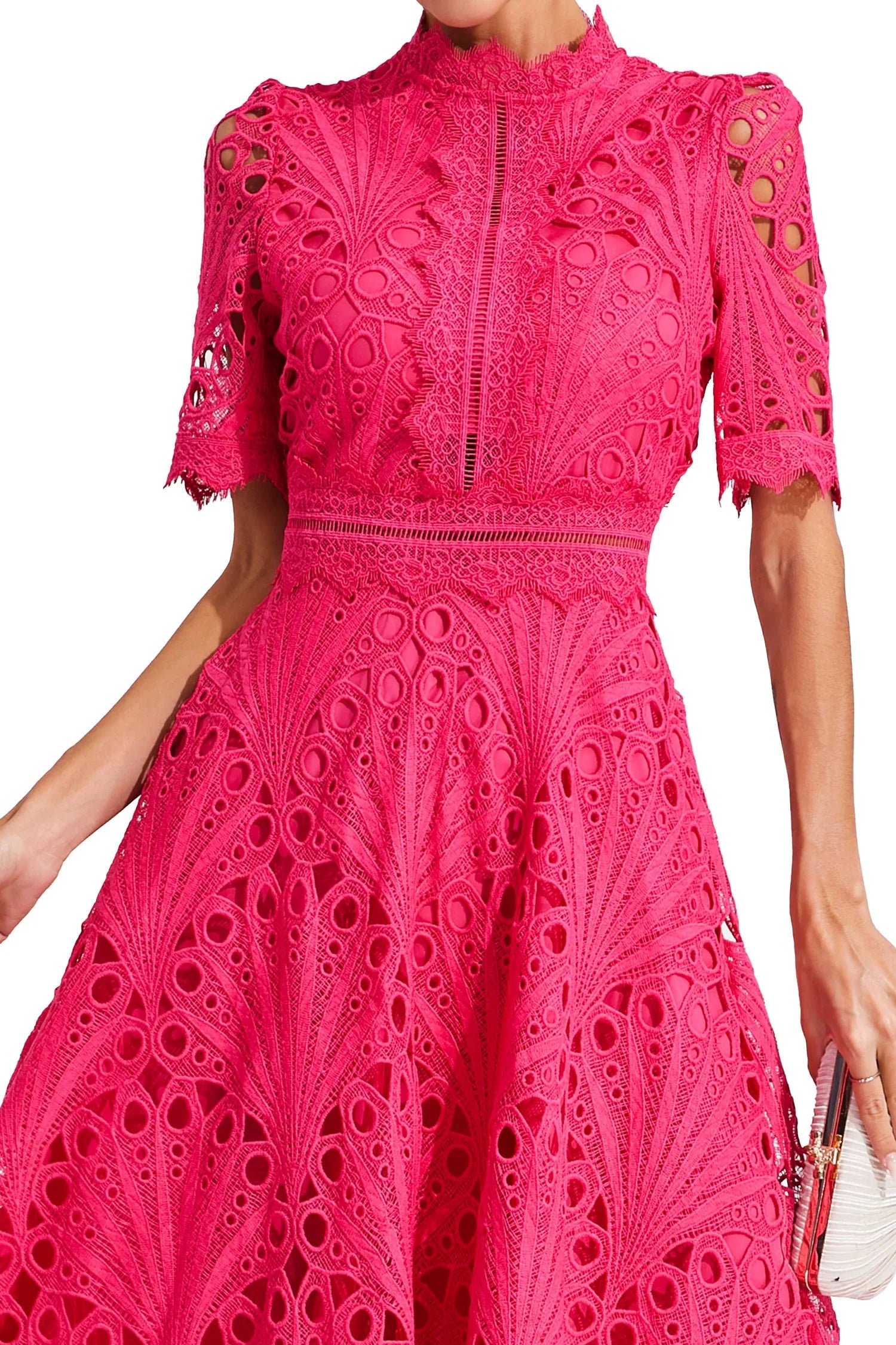 Pia Damen Midi Kleid | Spitzenmuster, Strukturierte Silhouette- S-4XL
